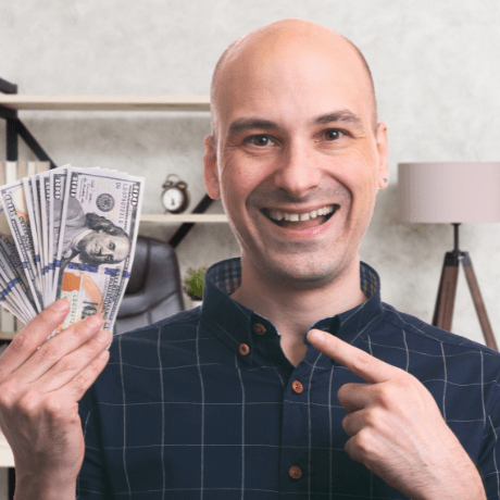 Bald man with money