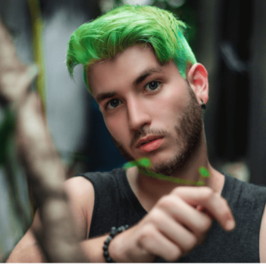 Man with green coloured hair