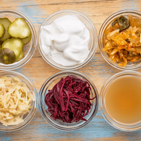 photo of cabbage, pickles, kimchi, apple cider vinegar and sauerkraut