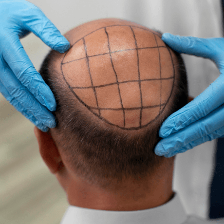 Man preparing for hair transplant